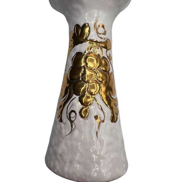 Vintage White Gold Porcelain Vase 24 Kt Gold Grape Designs Made in Italy Rare - Picture 4 of 10